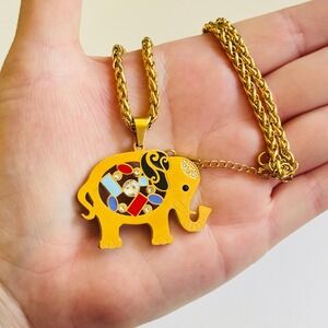 Beya Elephant Stainless Steel good luck necklace gold chain rare designer 18"L